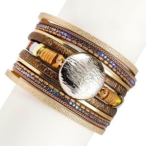 SAACHI Brown Optical Leather Bracelet